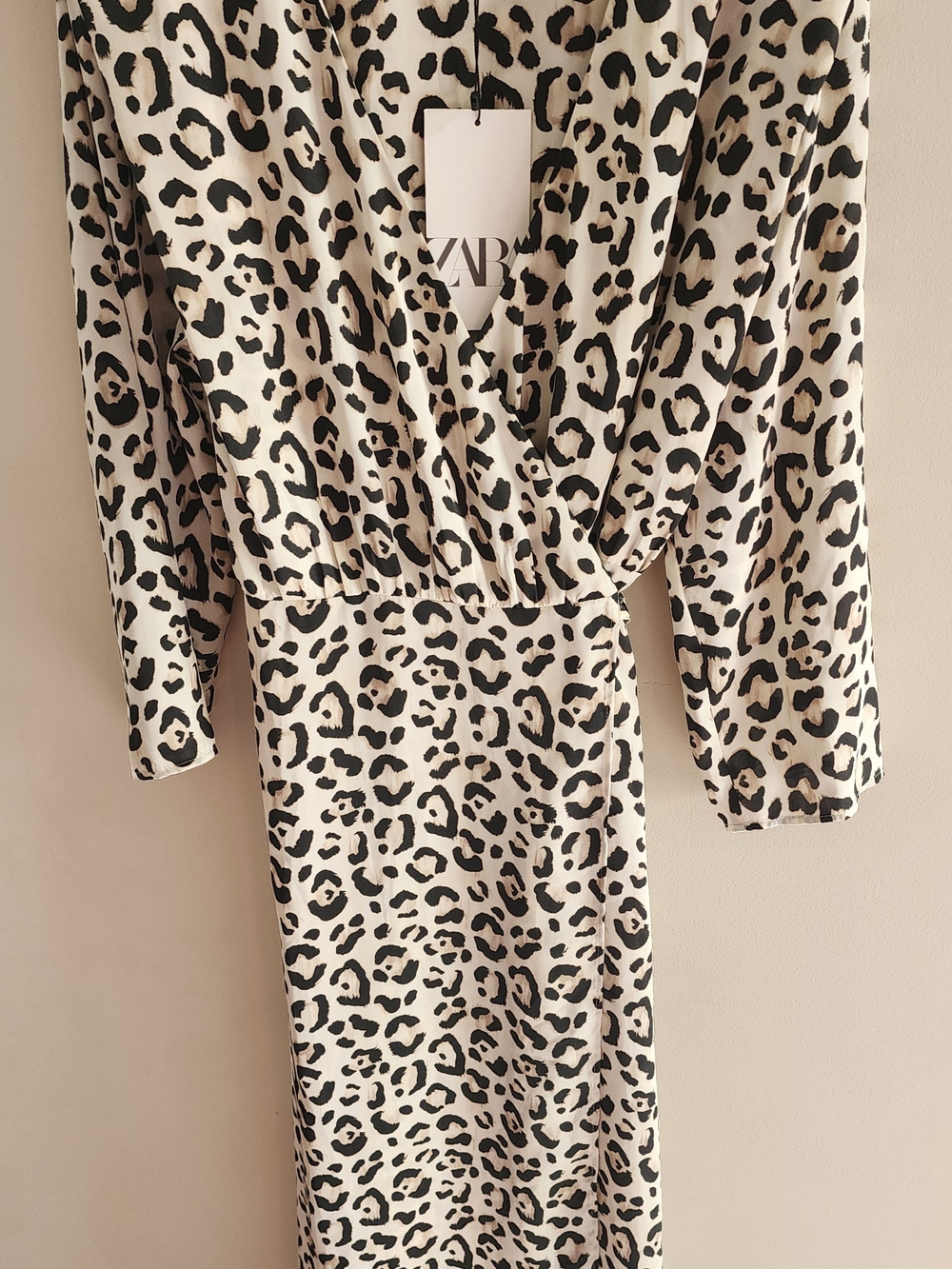 Zara Cream Leopard-Print Wrap-Style Dress